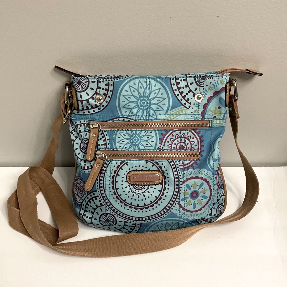 Tyler Rodan Crossbody Bag Purse Geometric Print Blue